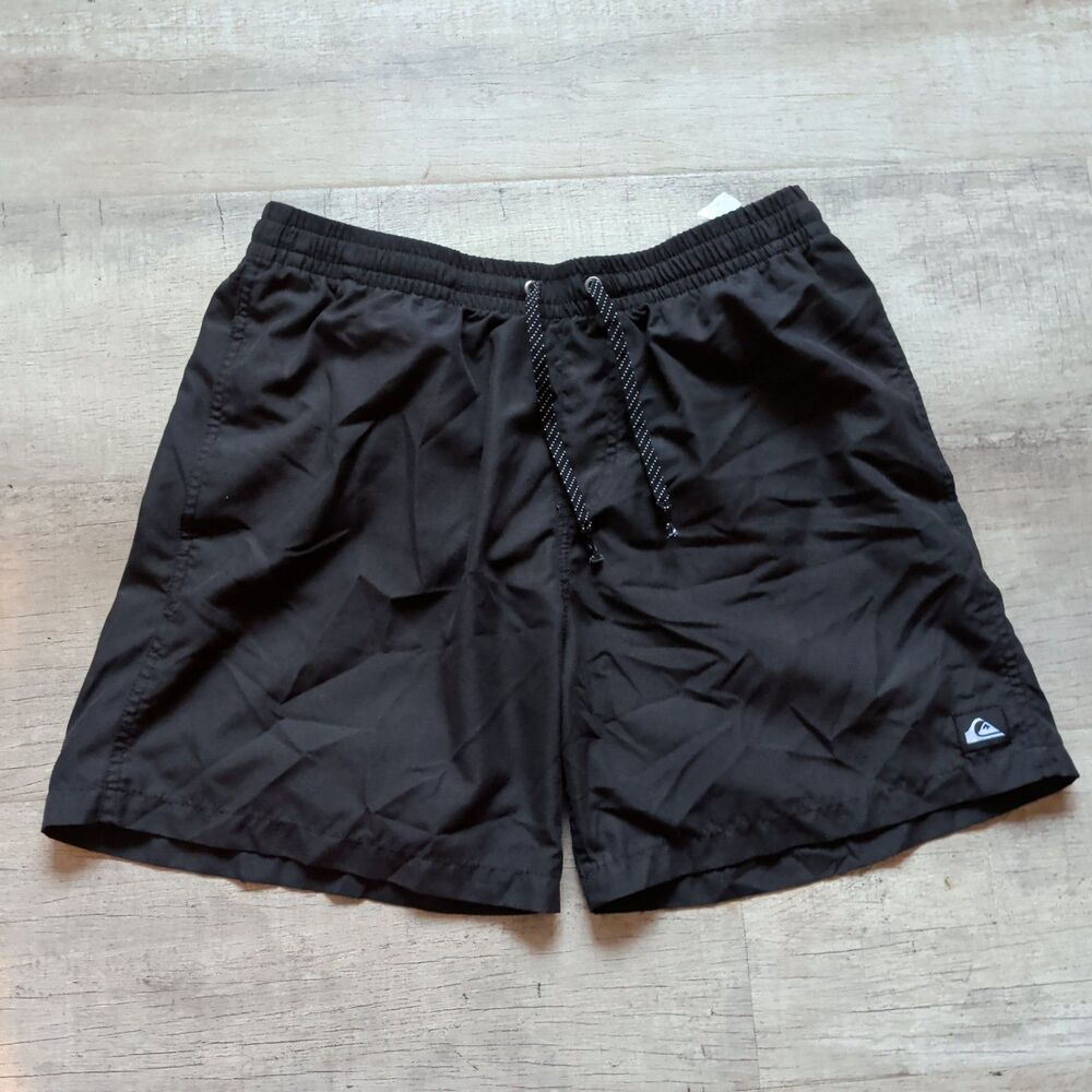 Quiksilver Mens Black Elastic Waist Drawstring Swim Trunks Board Shorts M Lined